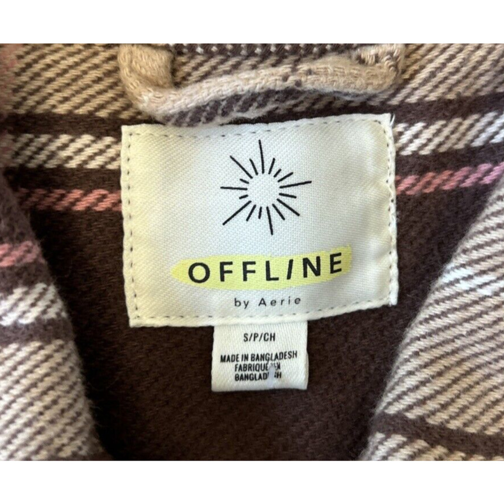 Offline by Aerie Women Flannel Shacket Sz S/P Brown/Tan Shirt Oversized Outdoor - Picture 6 of 8